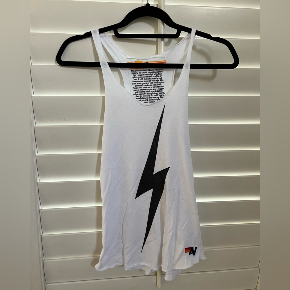 Aviator Nation Bolt Tank Top White Size Medium Made in USA